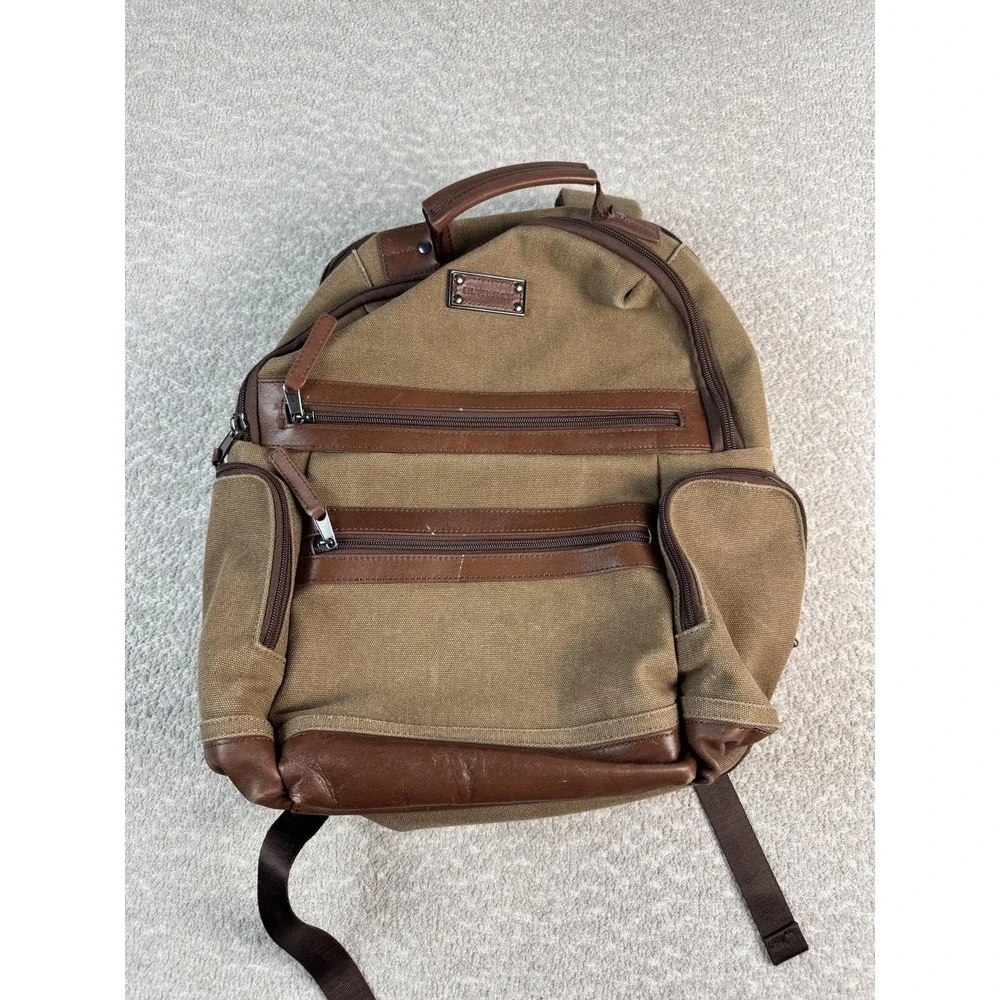 Renwick Canvas Leather Backpack Brown Multi Pocket Travel Laptop‎ Bag Unisex